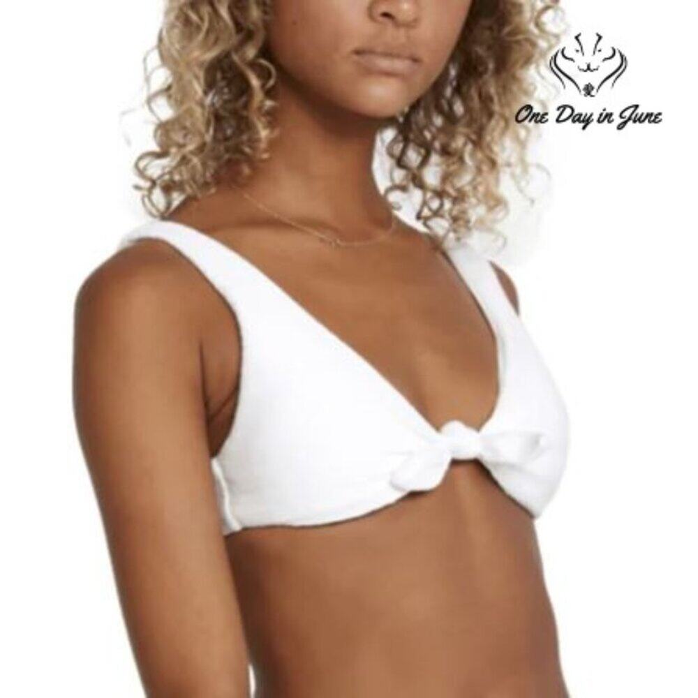 RVCA La Jolla Tie Front Bikini Top White Textured NWT Size XL